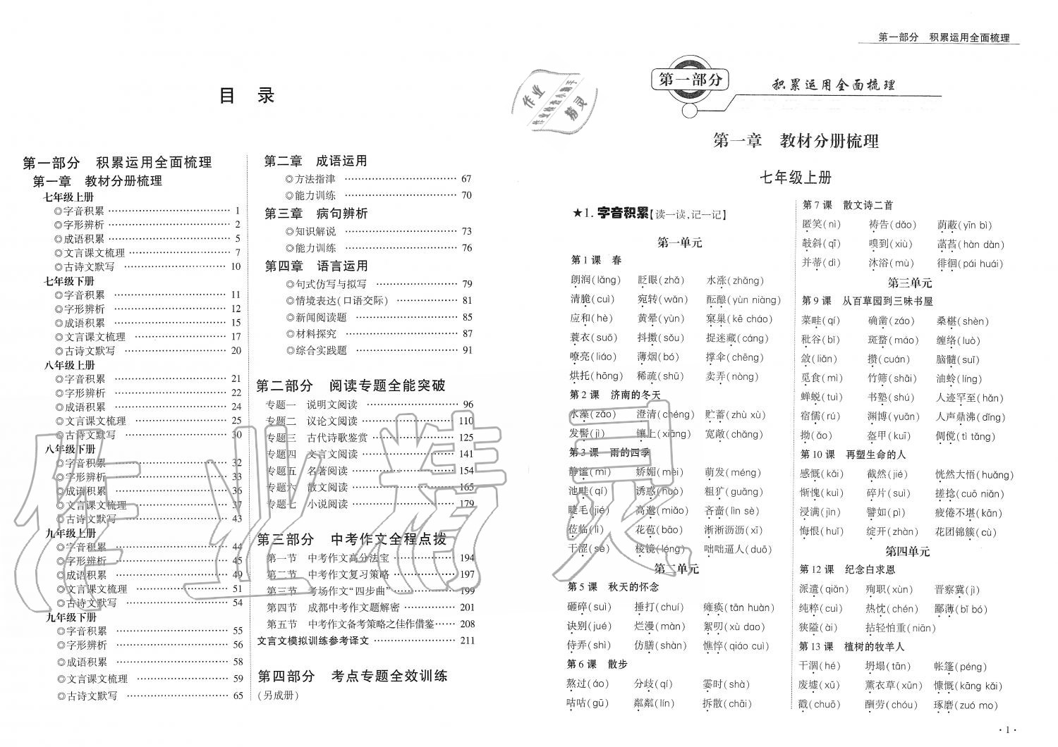 2019年蓉城优课堂给力A加九年级语文中考复习 第1页