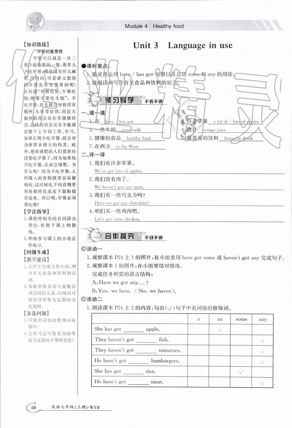 2019年金太陽導(dǎo)學(xué)案七年級英語上冊外研版 第58頁