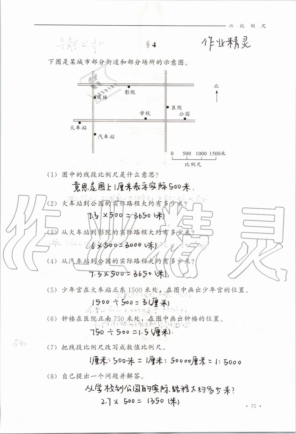 2019年同步练习册六年级数学上册冀教版河北教育出版社 第75页