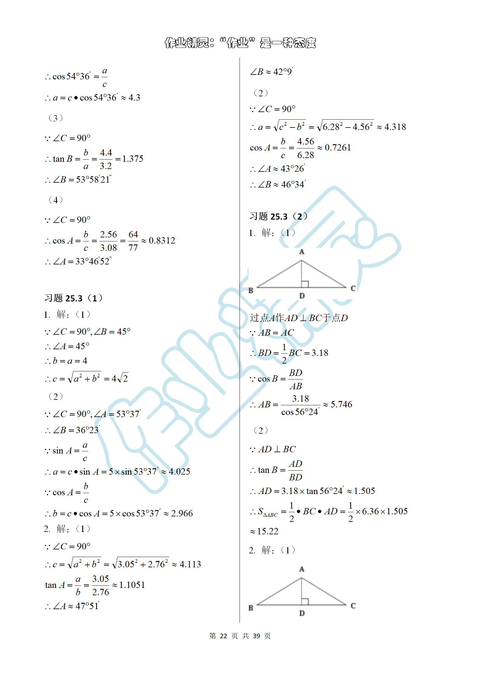2019年数学练习部分九年级第一学期沪教版 第22页