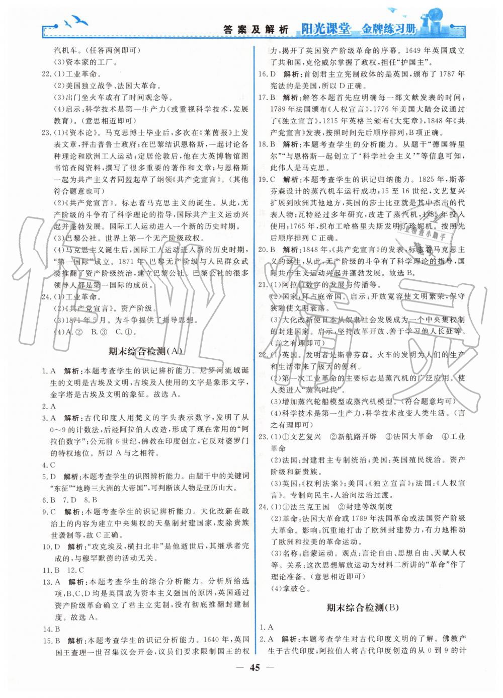 2019年陽光課堂金牌練習(xí)冊九年級世界歷史上冊人教版 第13頁