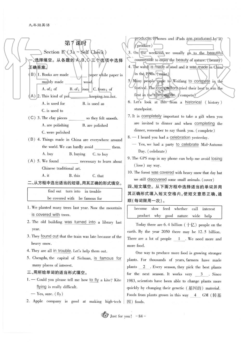 2019年蓉城优课堂给力A加九年级英语全一册人教版 第84页