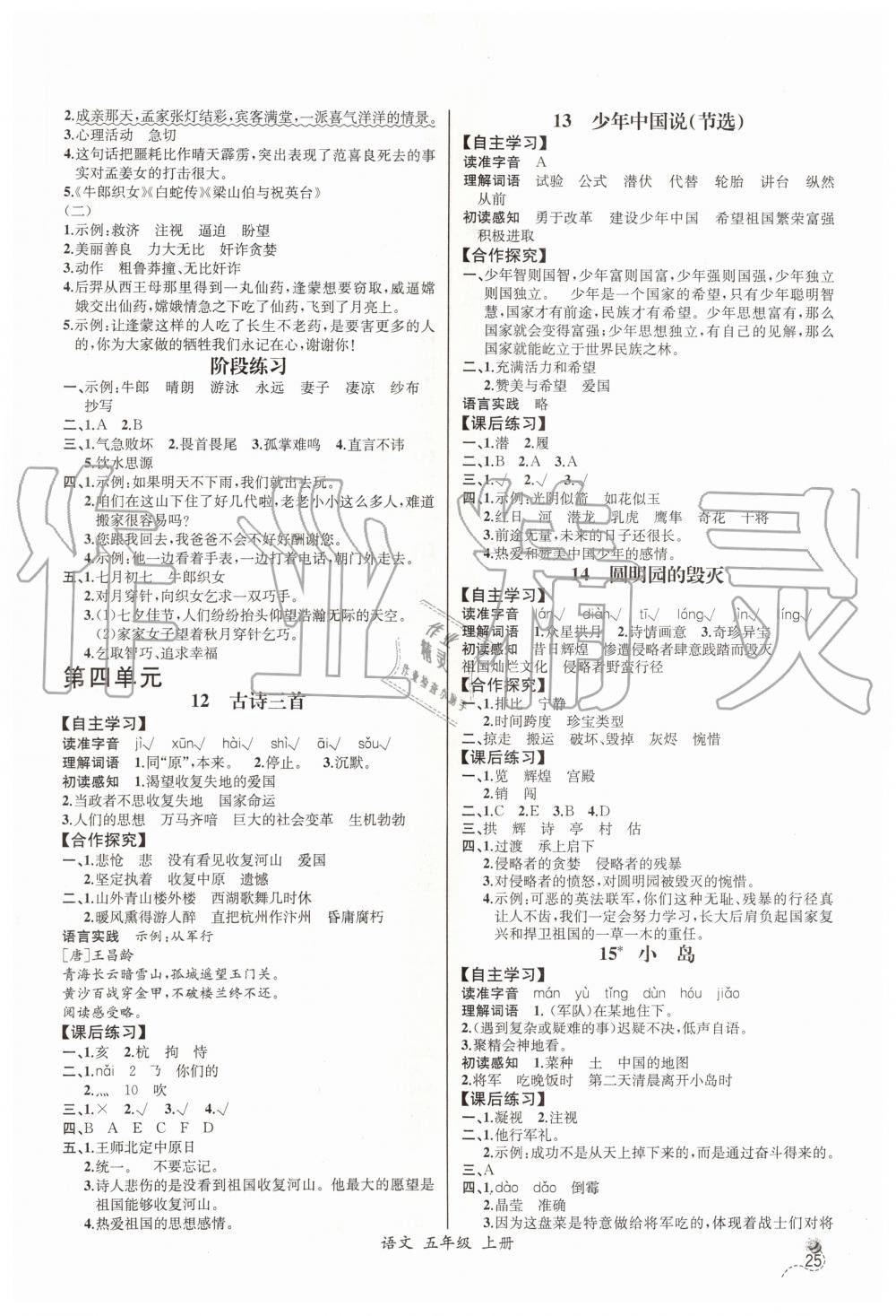 2019年同步导学案课时练五年级语文上册人教版河北专版 第5页