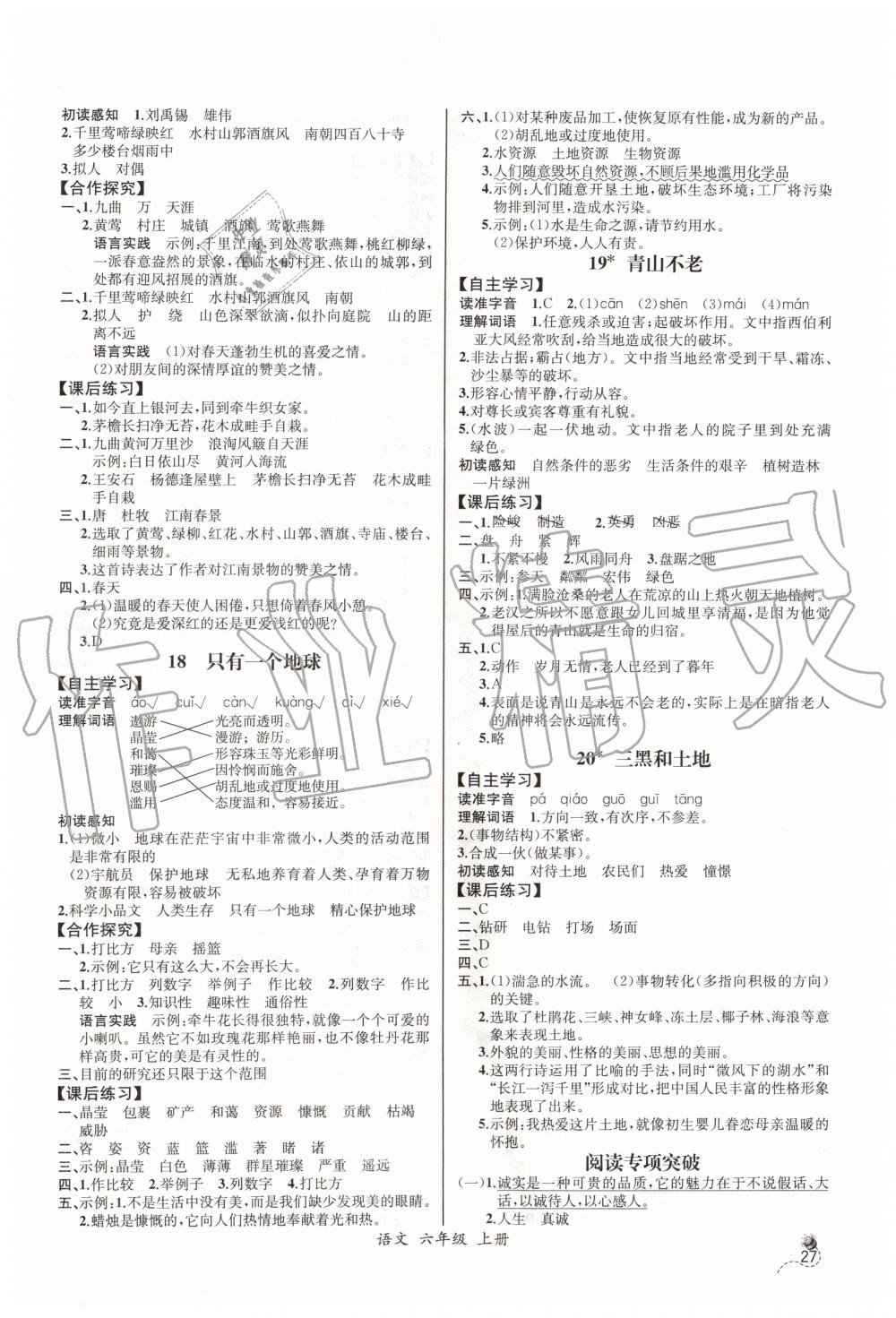 2019年同步導(dǎo)學(xué)案課時(shí)練六年級(jí)語文上冊(cè)人教版河北專版 第7頁