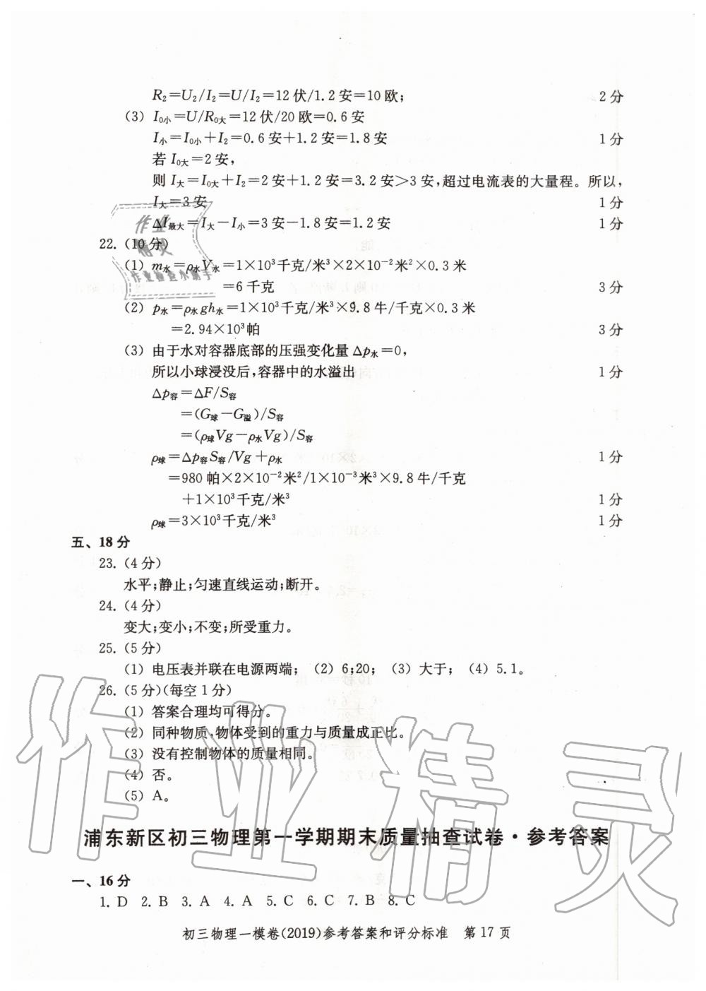 2019年文化课强化训练九年级物理全一册沪教版 第17页
