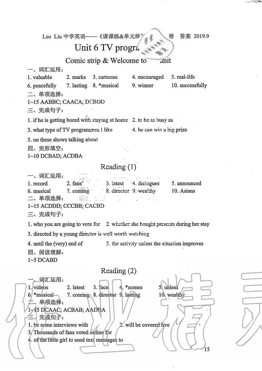 2019年LeoLiu中學(xué)英語課課練單元練九年級上冊譯林版 第15頁