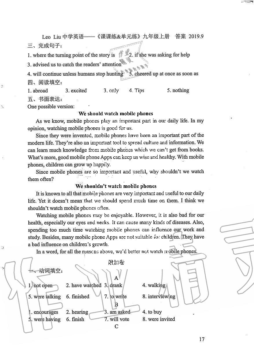 2019年LeoLiu中學(xué)英語課課練單元練九年級上冊譯林版 第17頁