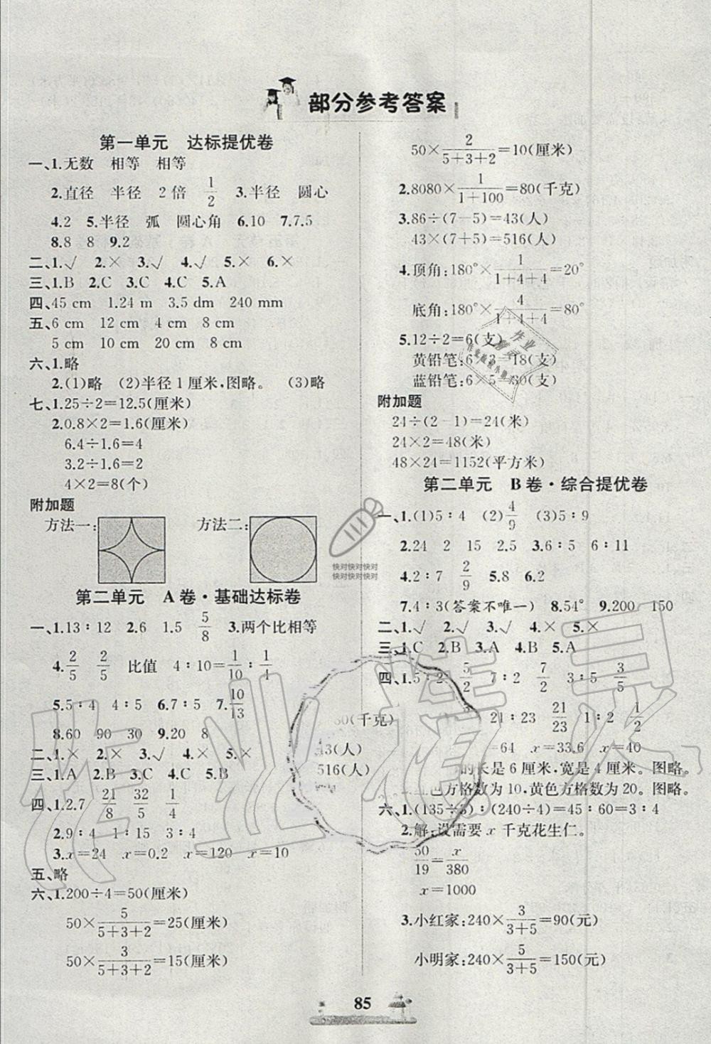 2019年基本功训练全优达标测试卷六年级数学上册冀教版答案—青夏