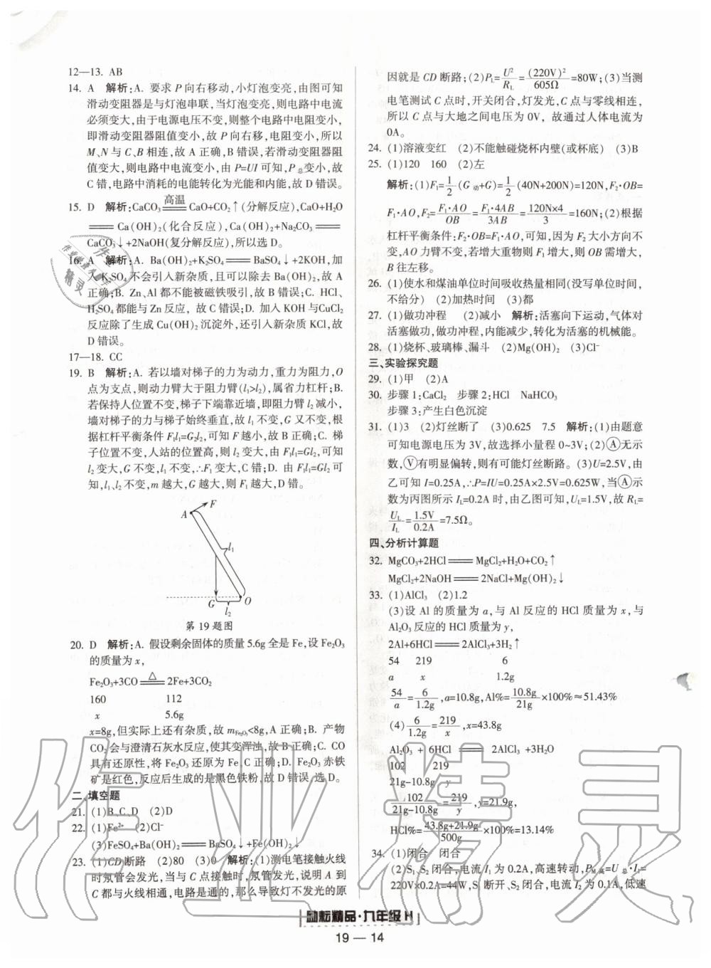 2019年勵(lì)耘書業(yè)浙江期末九年級(jí)科學(xué)上冊華師大版寧波專用 第14頁