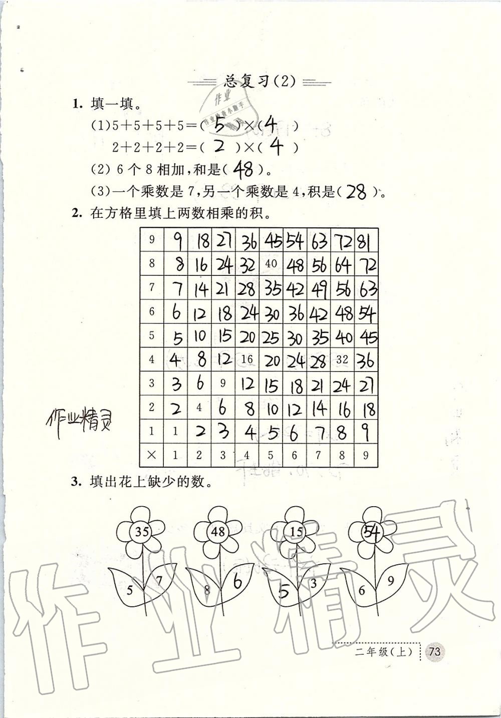 2019年課堂練習(xí)冊(cè)二年級(jí)數(shù)學(xué)上冊(cè)人教版 第73頁(yè)