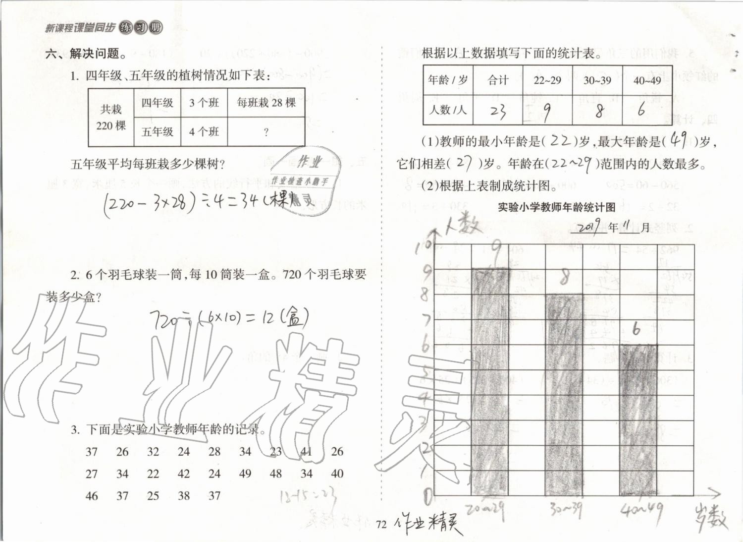 2019年新课程课堂同步练习册四年级数学上册苏教版 第72页