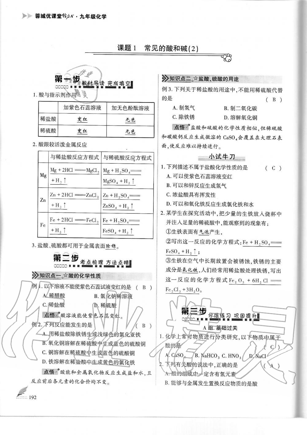 2019年蓉城優(yōu)課堂給力A加九年級化學(xué)全一冊人教版 第192頁