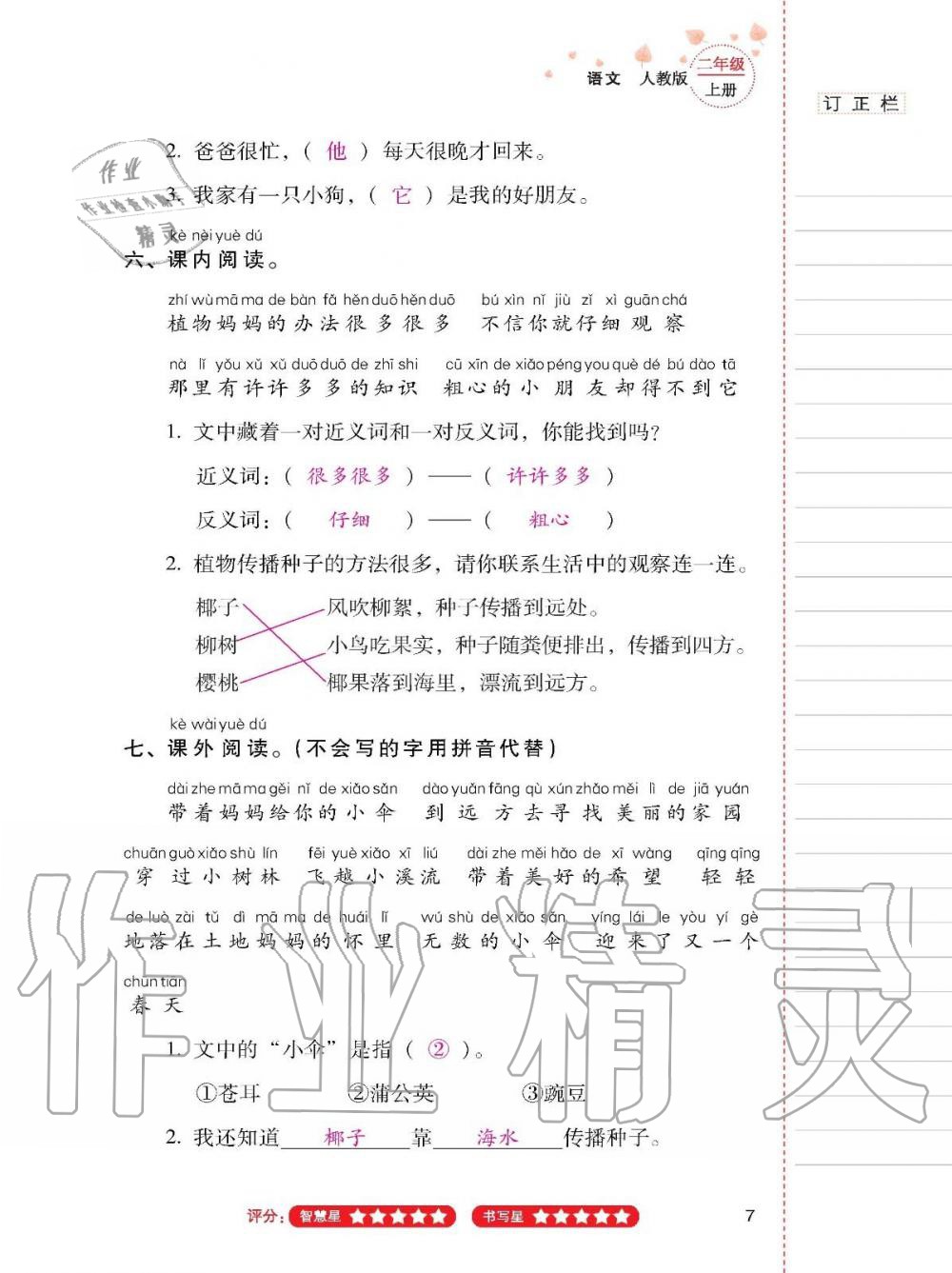2019年云南省标准教辅同步指导训练与检测二年级语文上册人教版 第6页