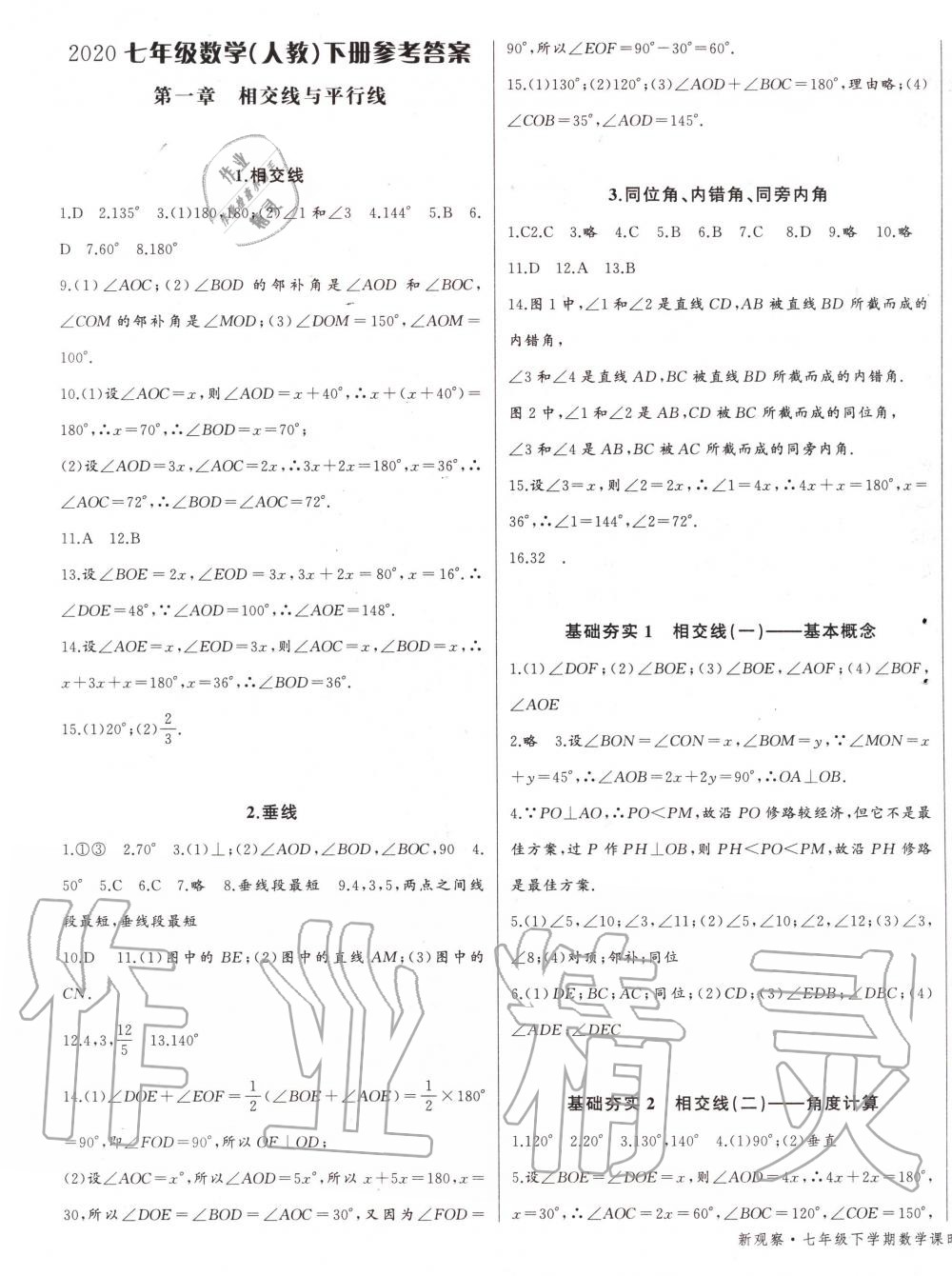 2020年思维新观察七年级数学下册人教版 第1页