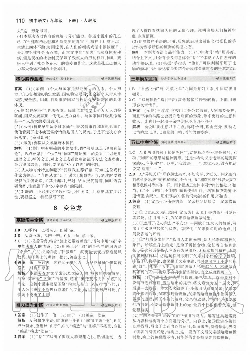 2020年5年中考3年模拟初中语文九年级下册人教版 第8页