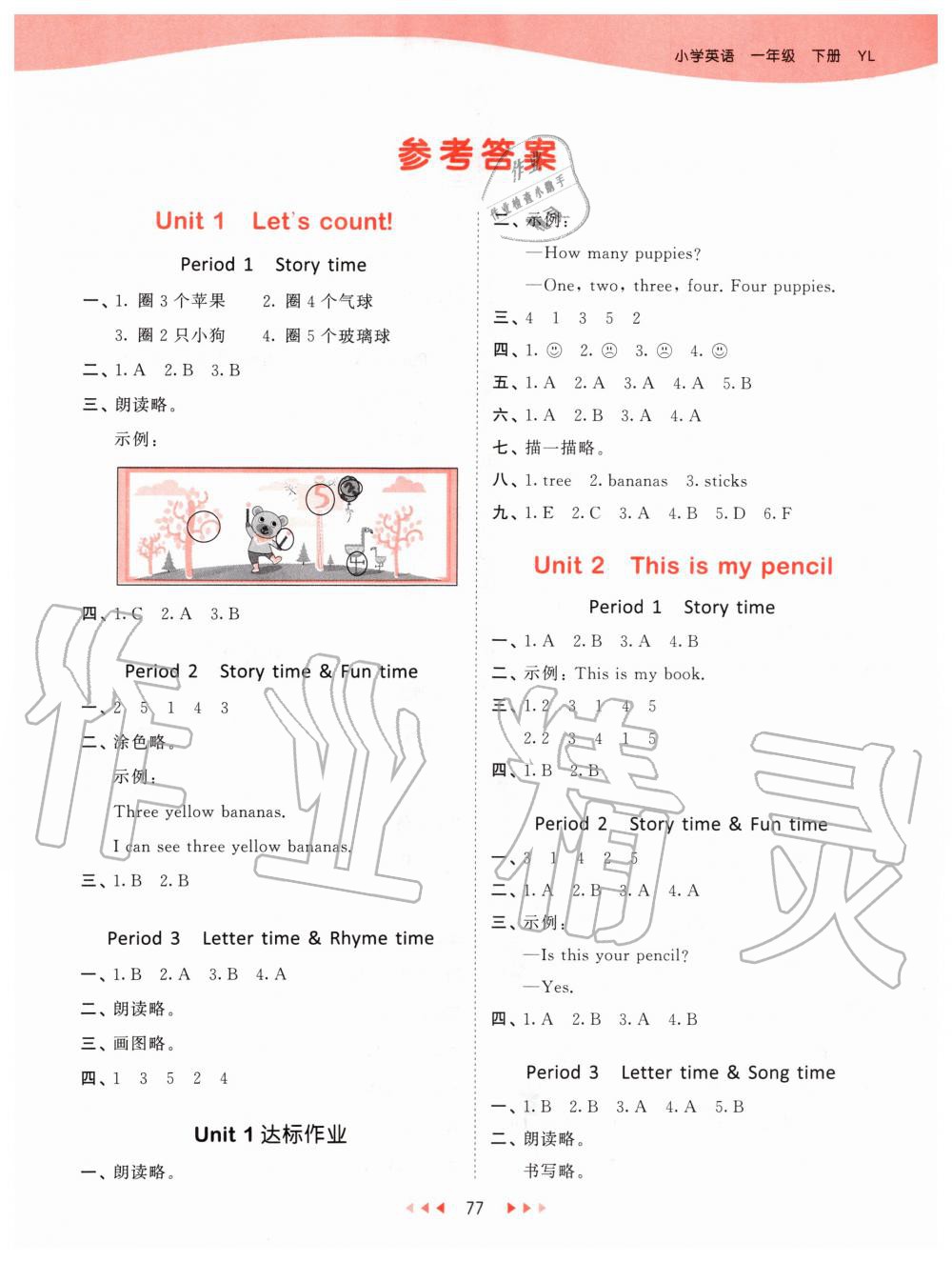 2020年53天天練小學(xué)英語一年級(jí)下冊(cè)譯林版 第1頁