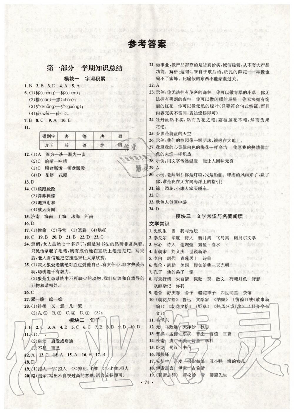 2020年七彩假期學(xué)期總復(fù)習(xí)七年級語文人教版 第1頁