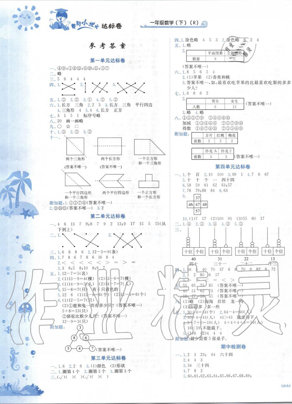 2020年黃岡小狀元達(dá)標(biāo)卷一年級數(shù)學(xué)下冊人教版 第1頁