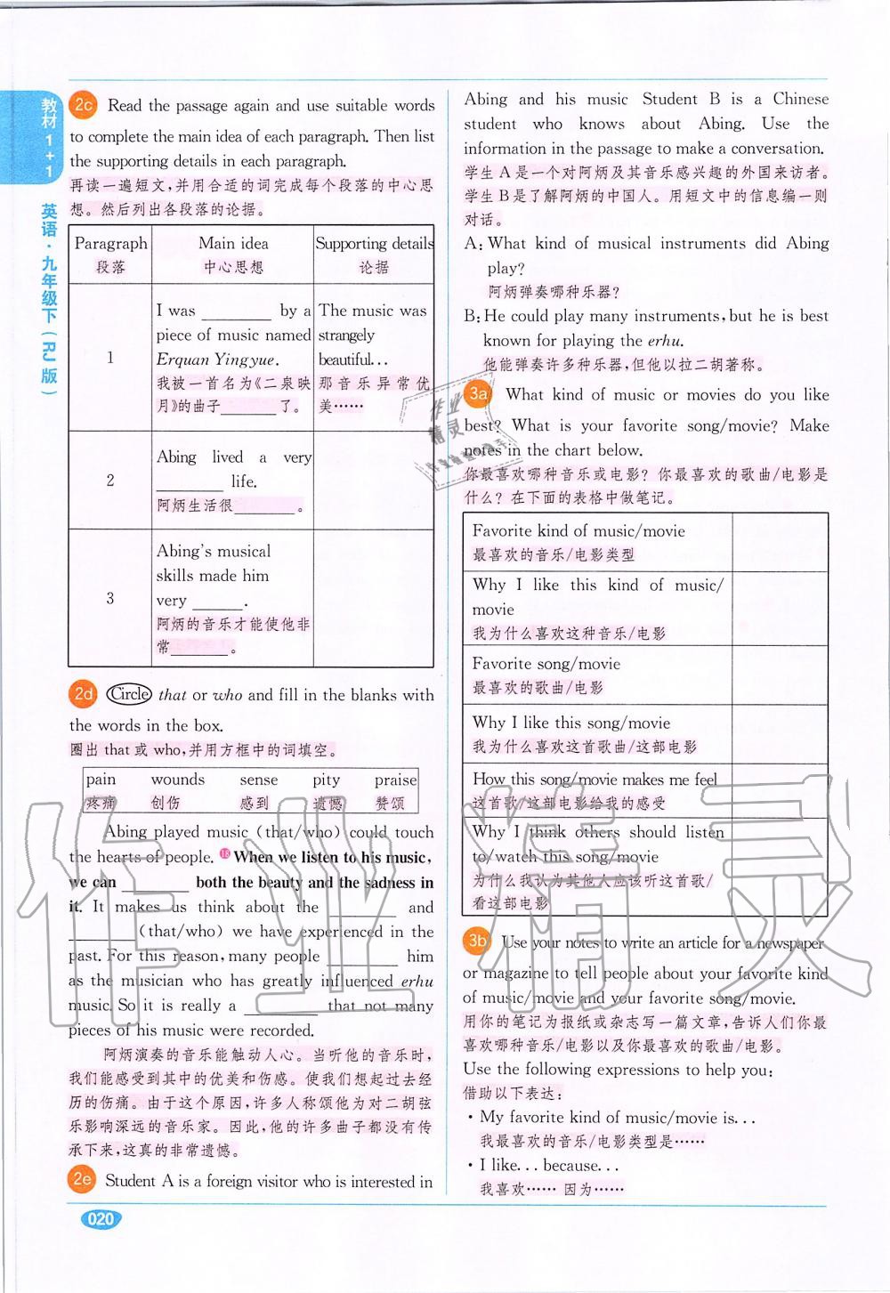 2020年课本九年级英语全一册人教版 参考答案第20页