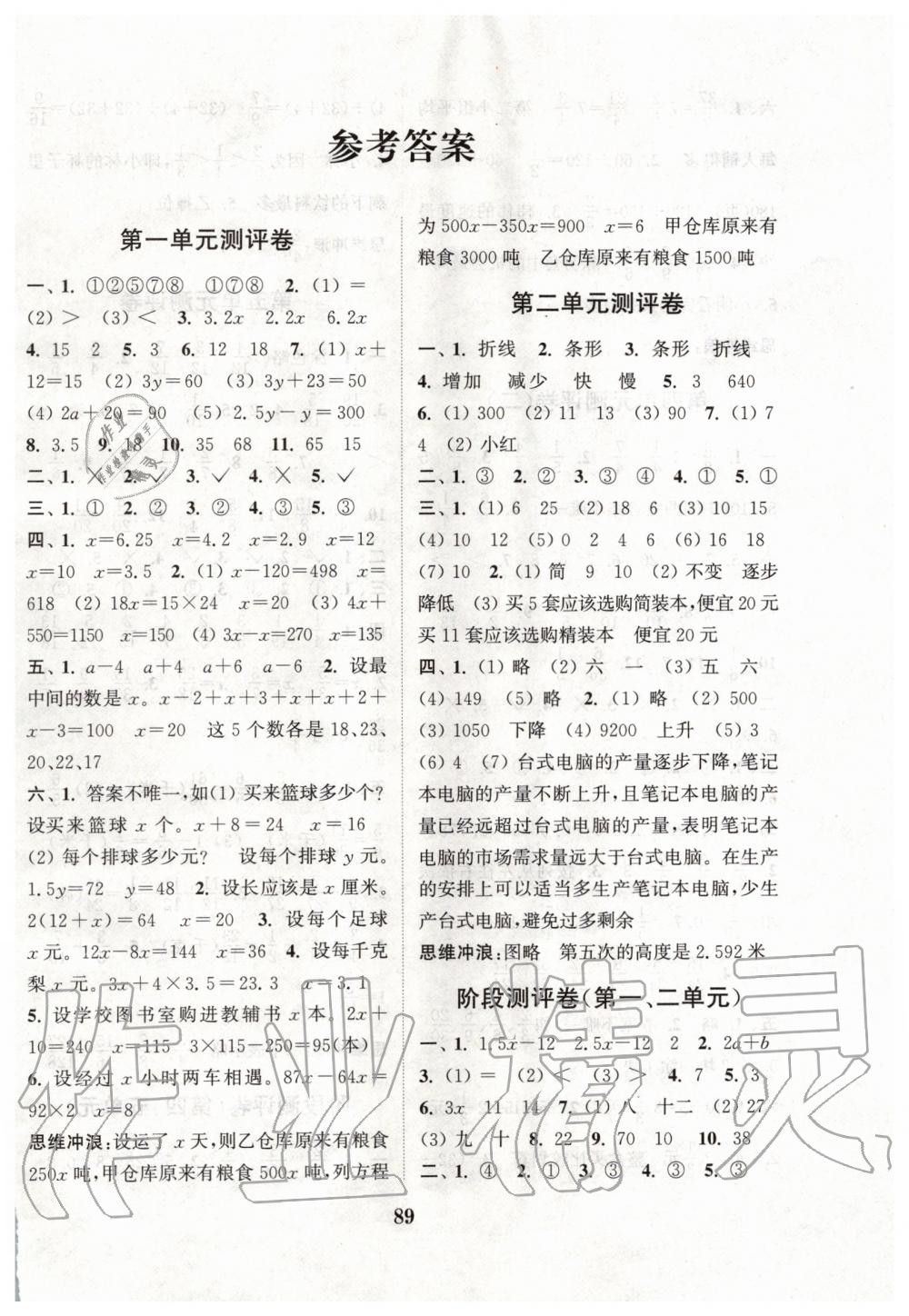 2020年通城學(xué)典小學(xué)全程測評卷五年級數(shù)學(xué)下冊蘇教版 第1頁