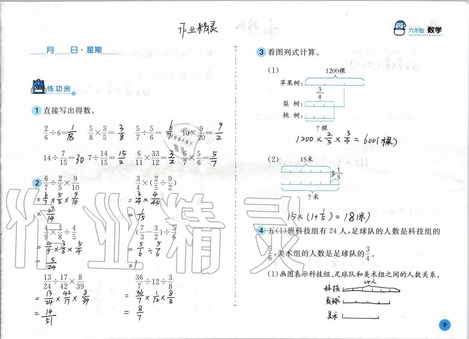 2020年寒假作业六年级数学北师大版安徽少年儿童出版社 第9页