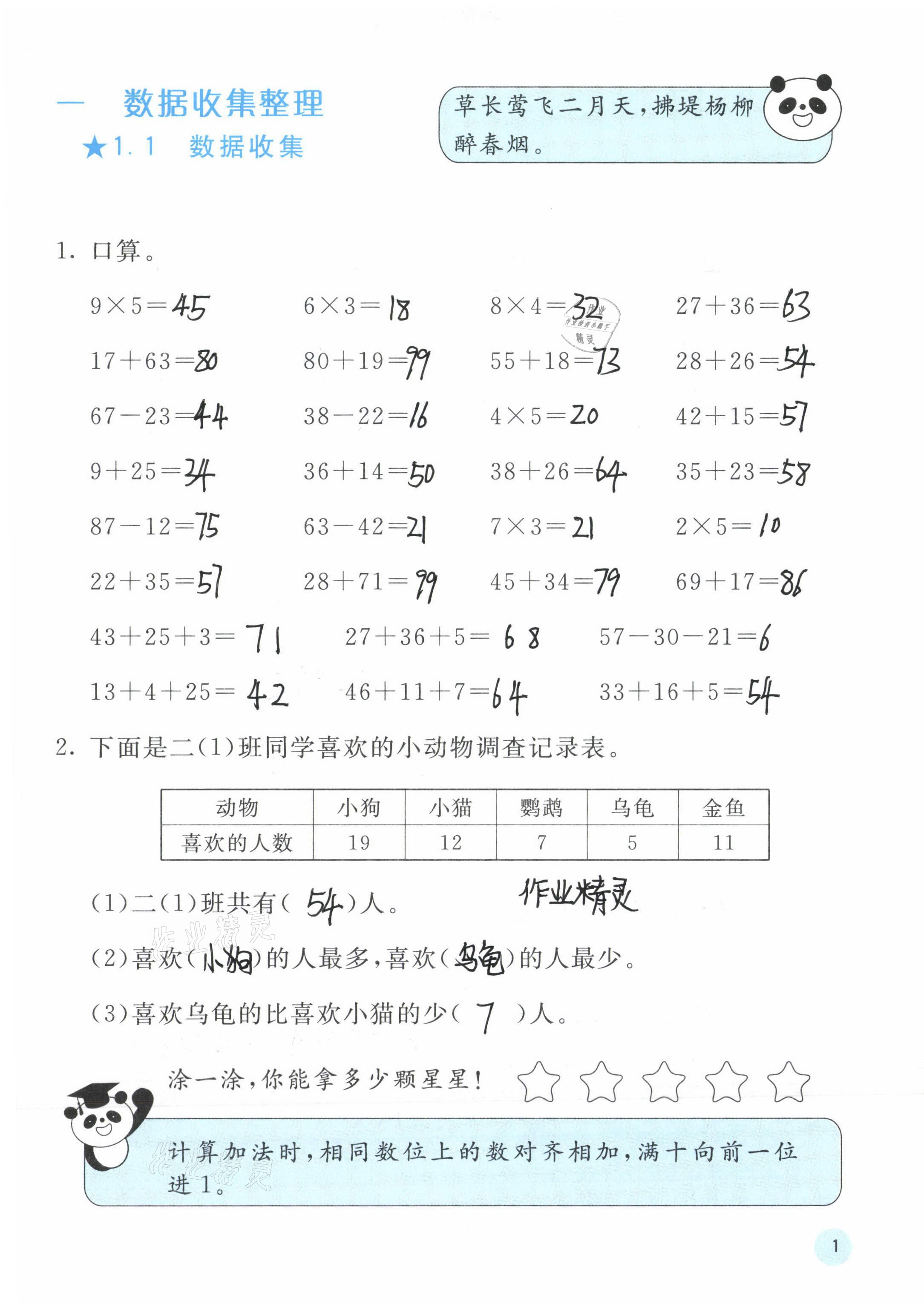 2020年快樂口算二年級下冊人教版 參考答案第1頁