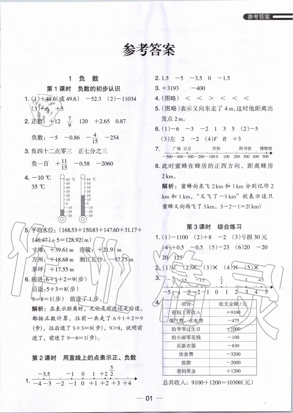 2020年木头马分层课课练六年级数学下册人教版答案