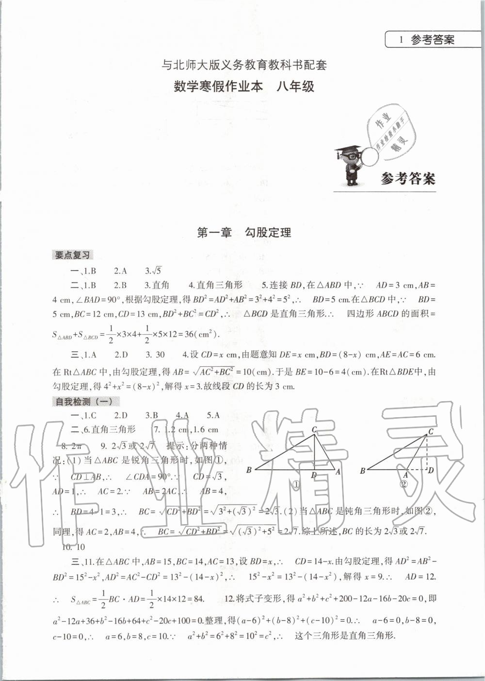 2020年數(shù)學(xué)寒假作業(yè)本八年級(jí)北師大版大象出版社 第1頁