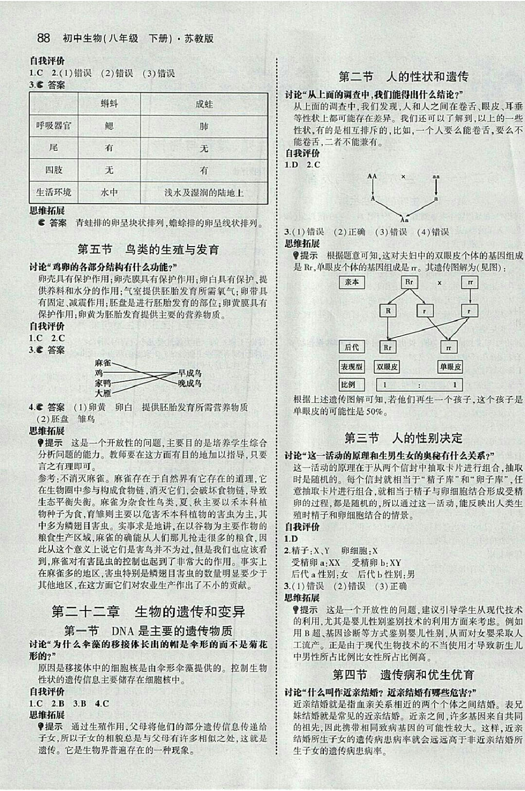 課本八年級生物學(xué)下冊蘇教版 參考答案第2頁