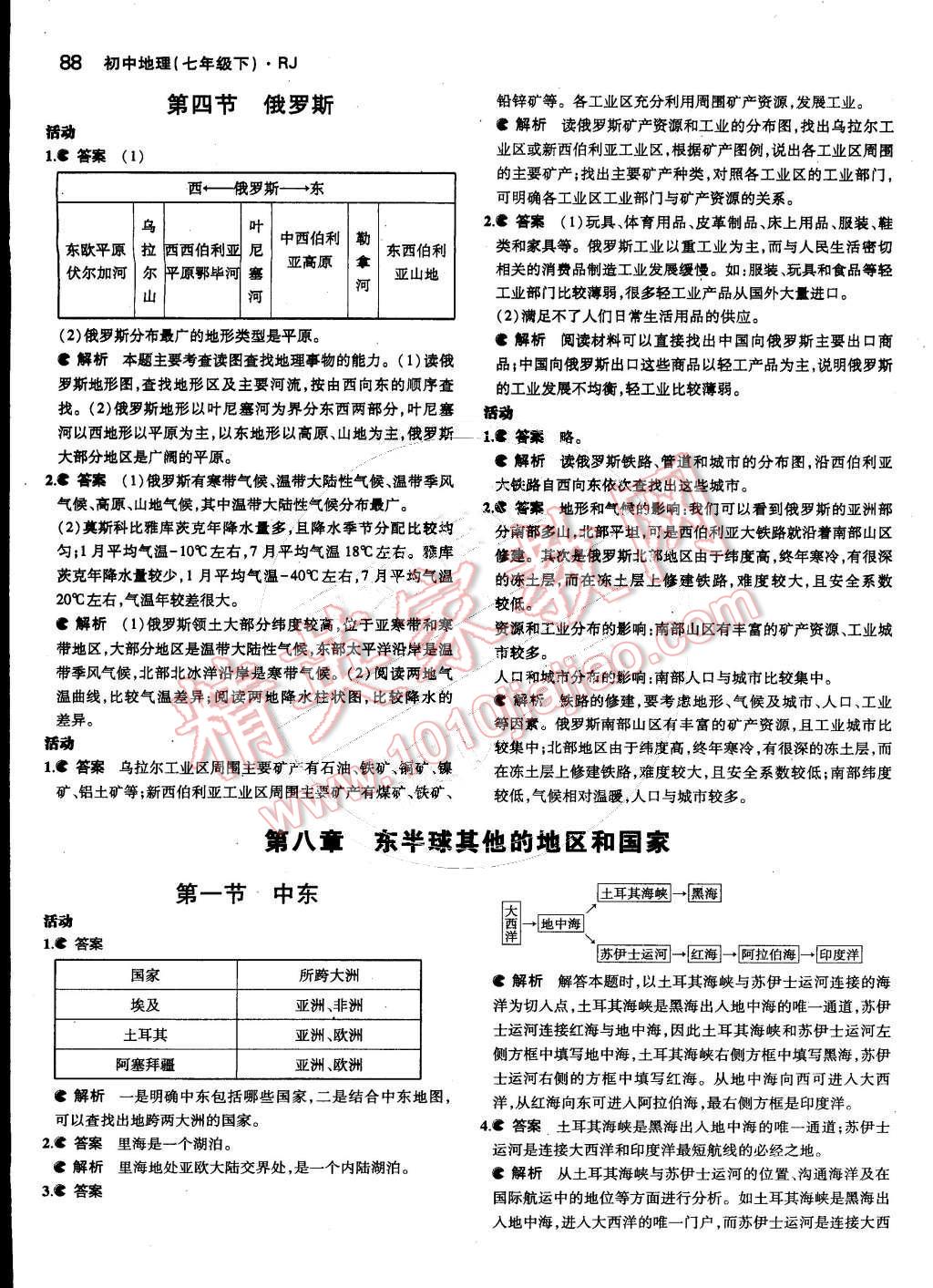 課本七年級地理下冊人教版 參考答案第4頁