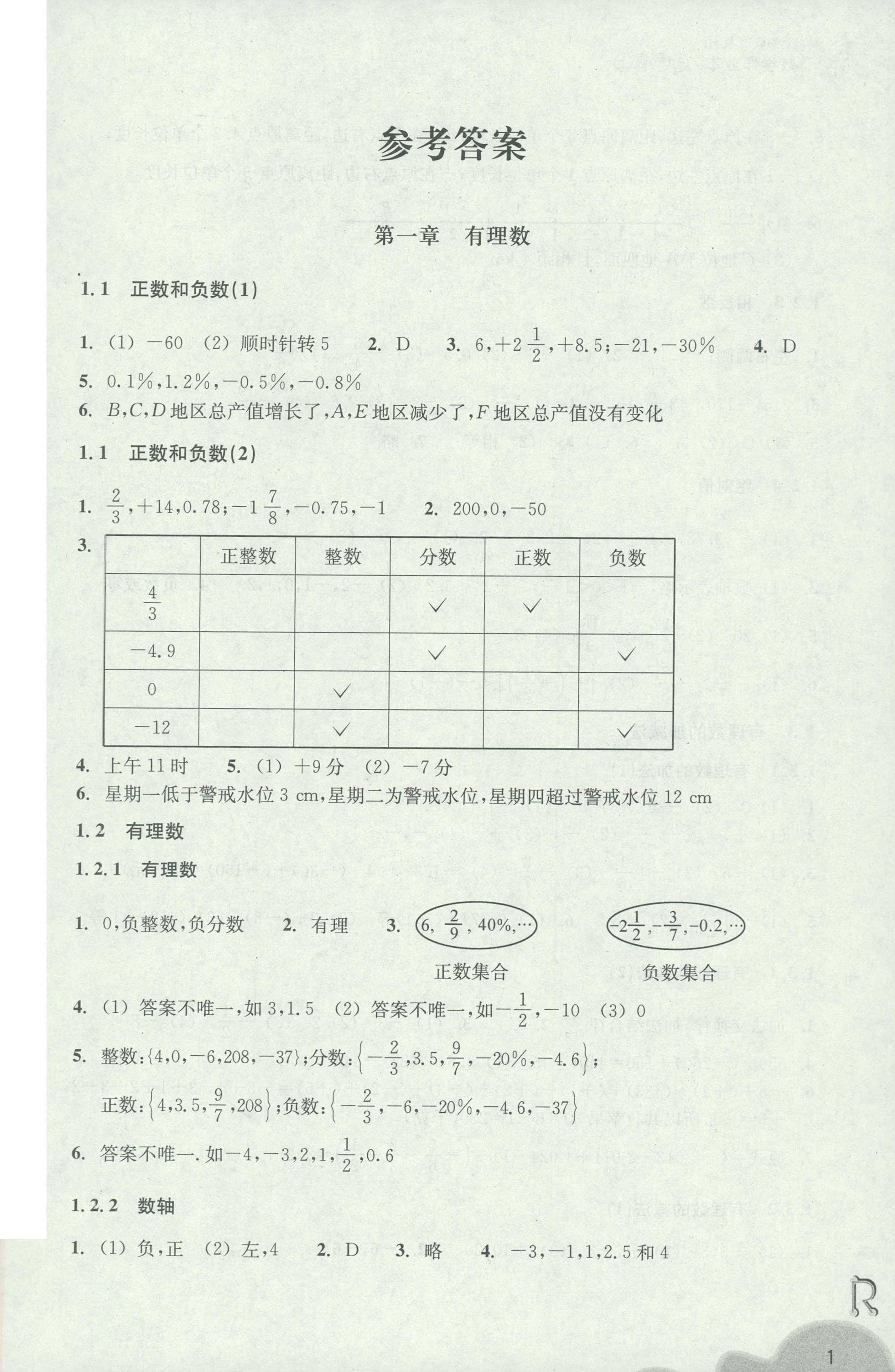 2018年作业本七年级数学上册人教版浙江教育出版社 第1页