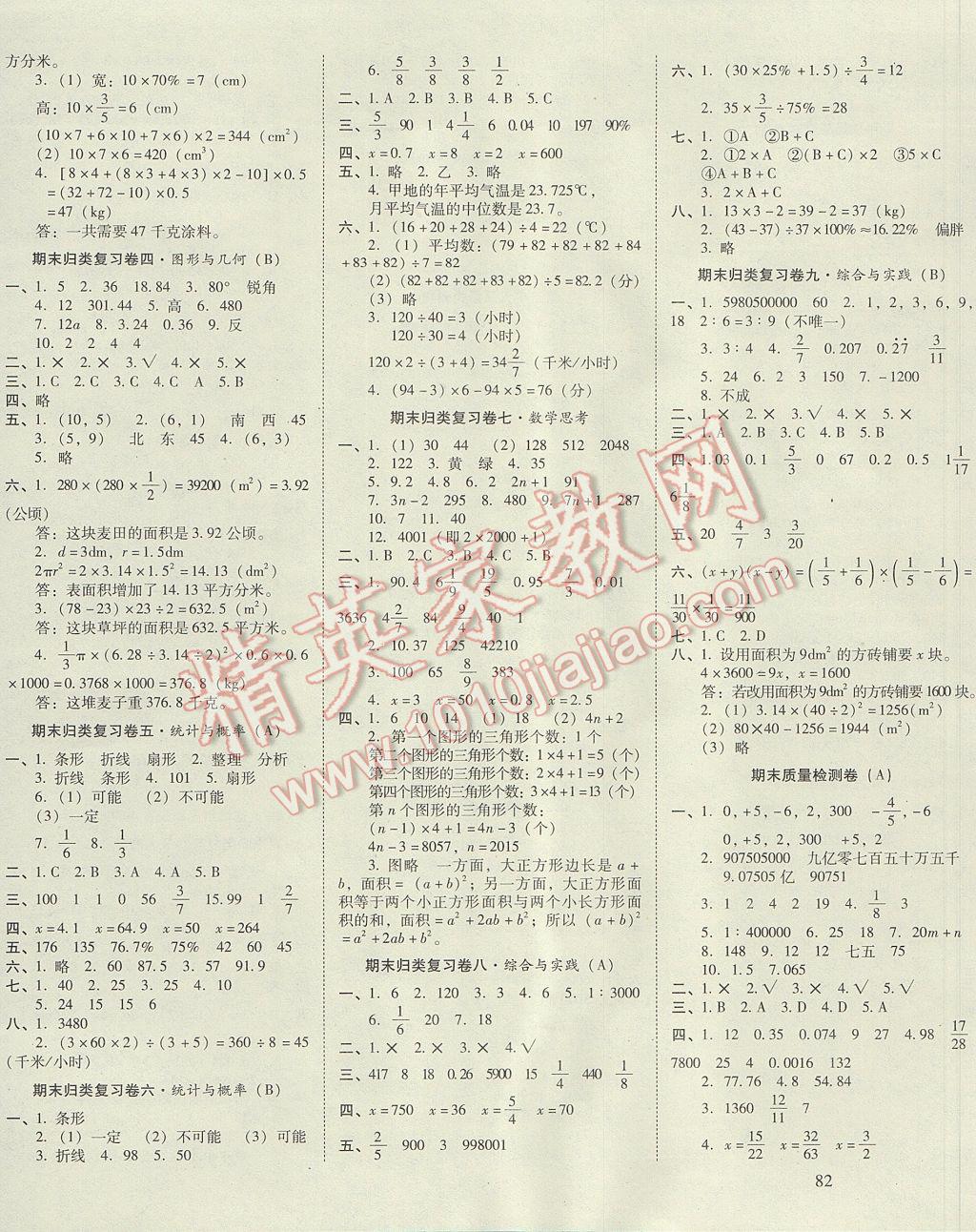 2018年云南师大附小一线名师核心试卷六年级数学下册人教版 参考答案第3页