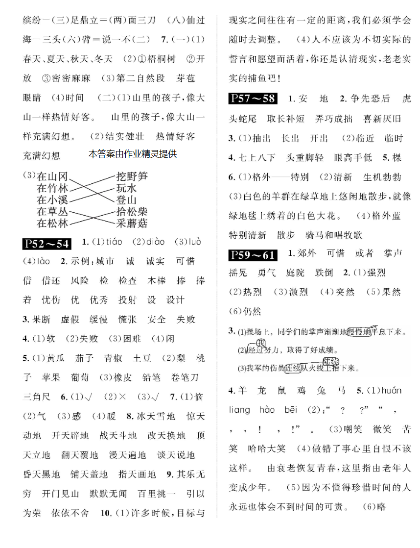 2019年长江寒假作业三年级语文崇文书局 参考答案第5页