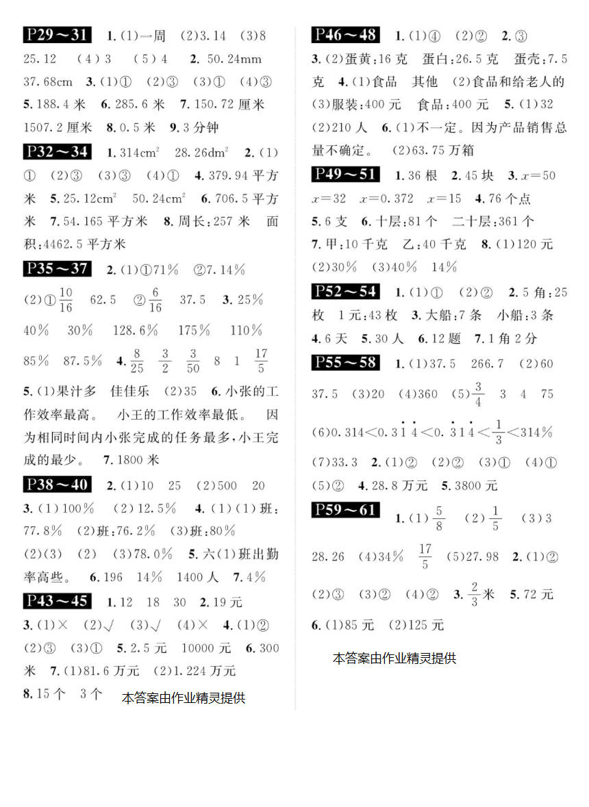 2019年2019年长江寒假作业数学六年级 参考答案第2页
