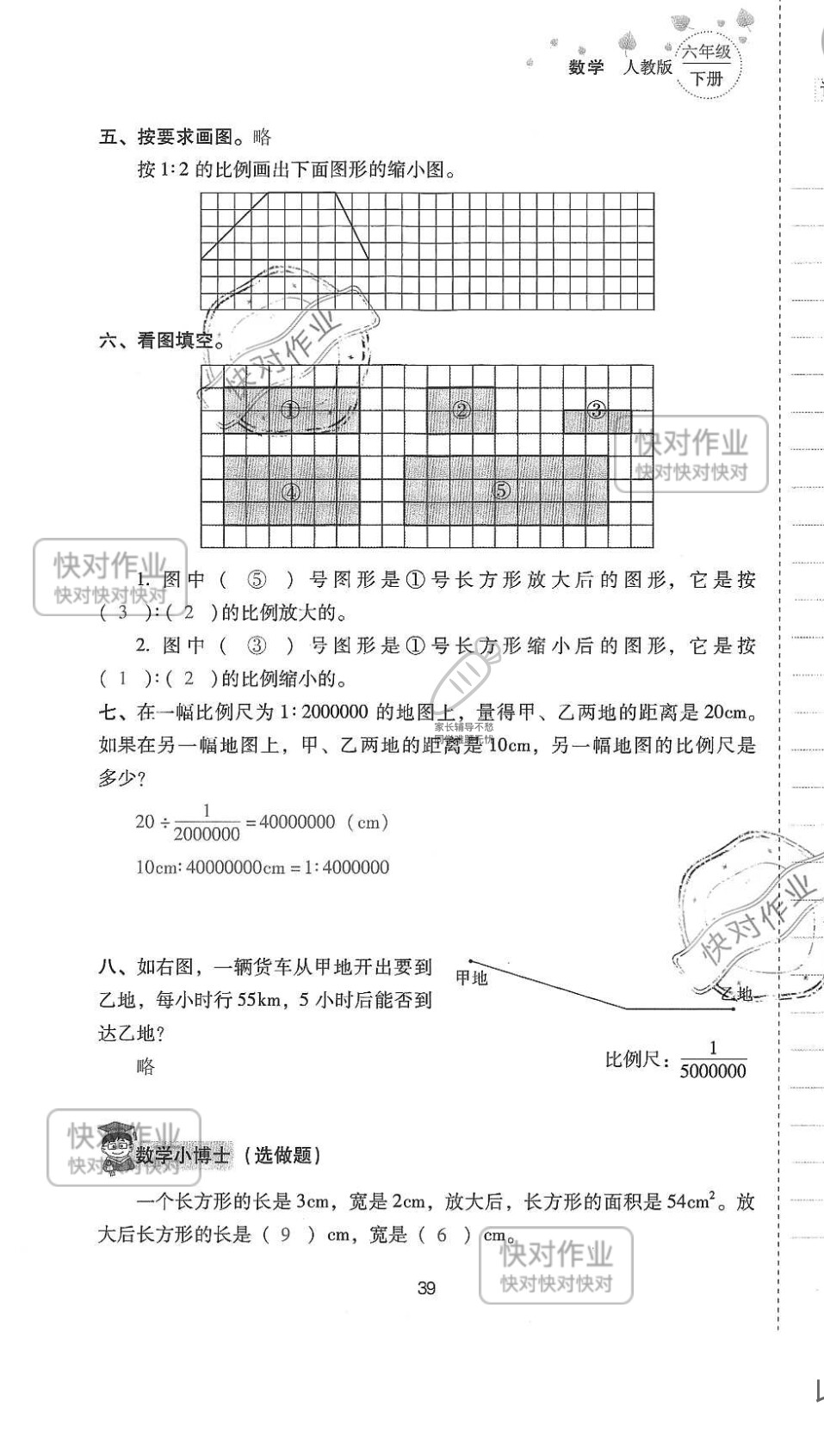 2019云南省同步指导训练与检测六年级数学下册人教版 参考答案第38页
