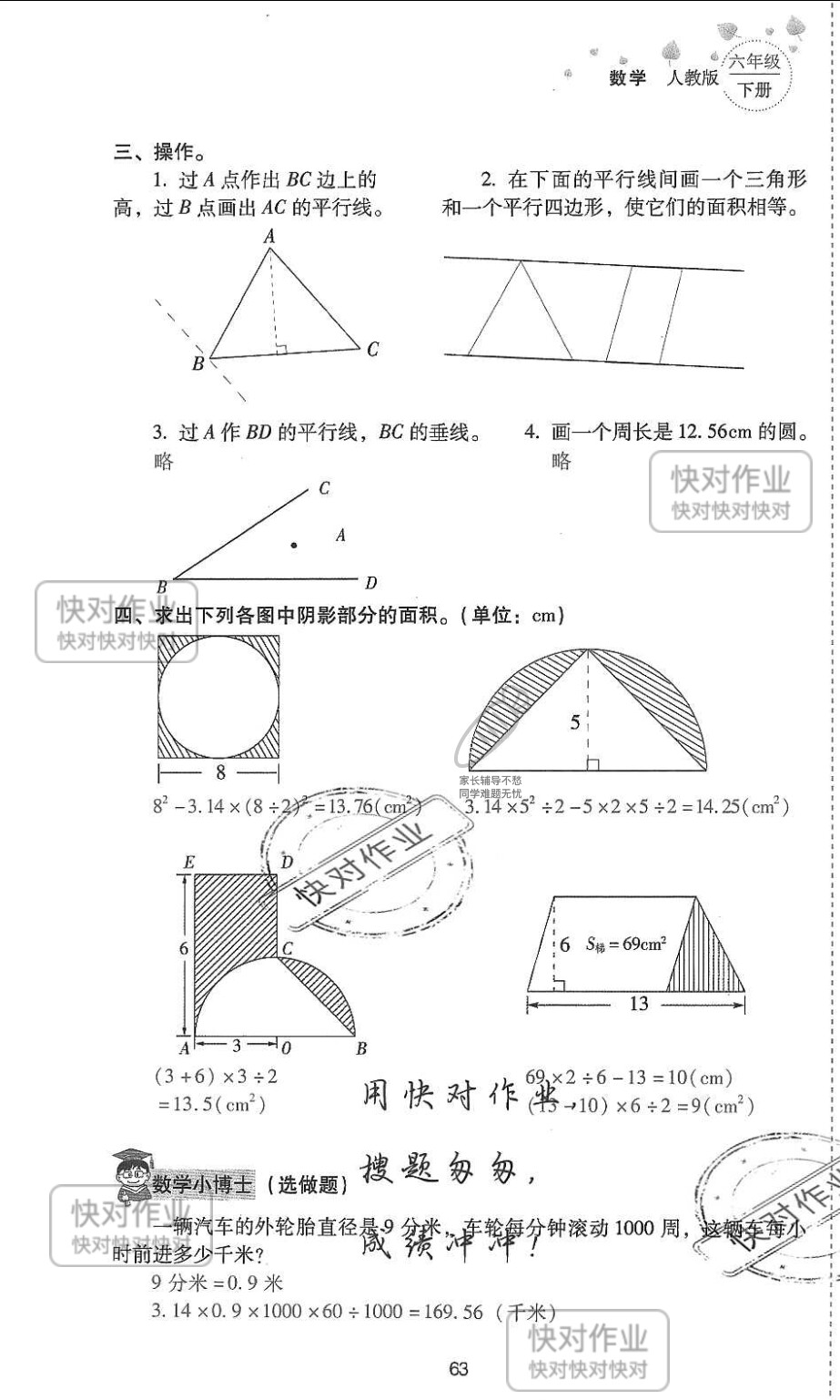 2019云南省同步指导训练与检测六年级数学下册人教版 参考答案第62页