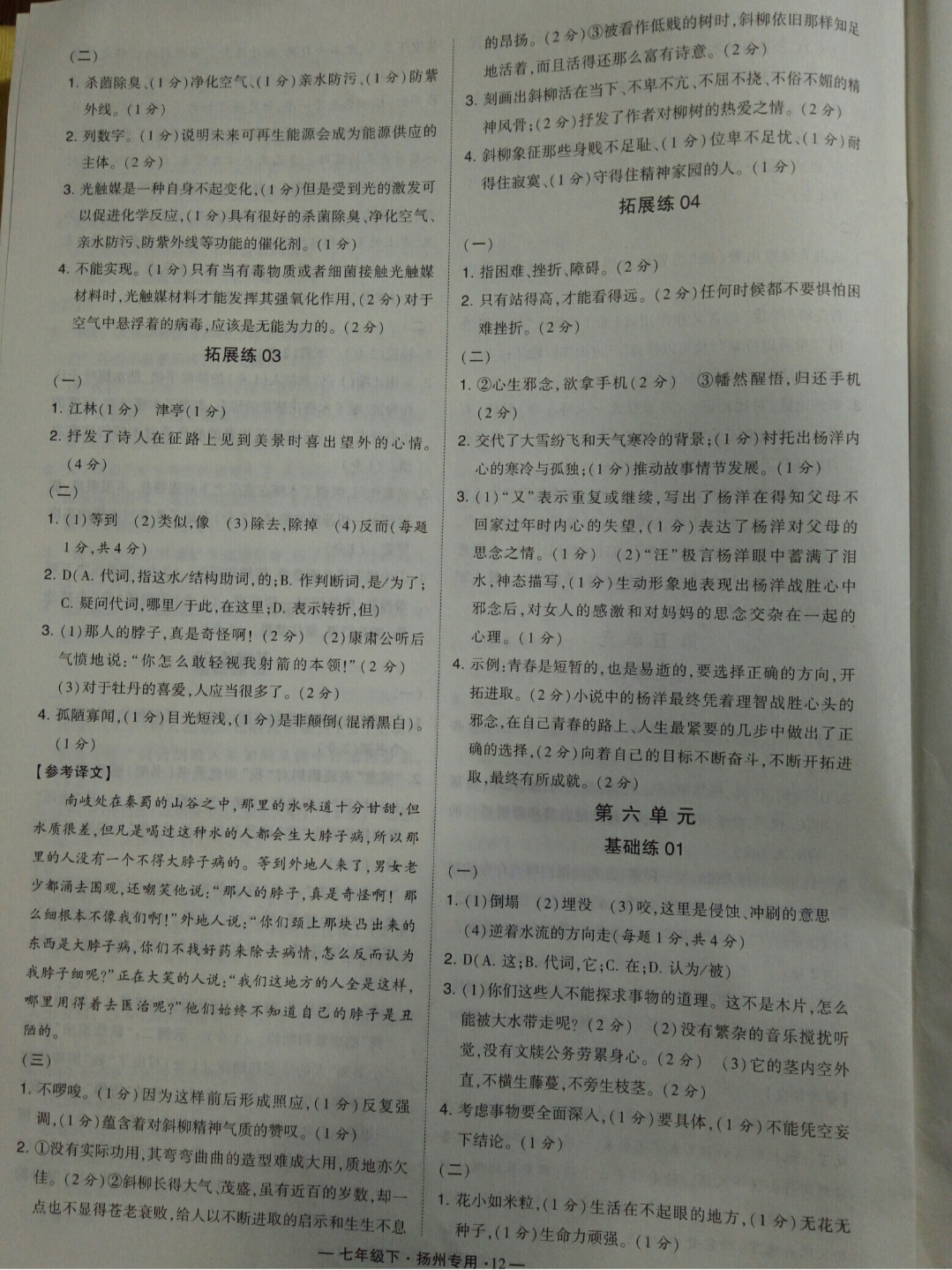 2019年經(jīng)綸學(xué)典學(xué)霸七年級語文下冊人教版揚州專用 參考答案第12頁