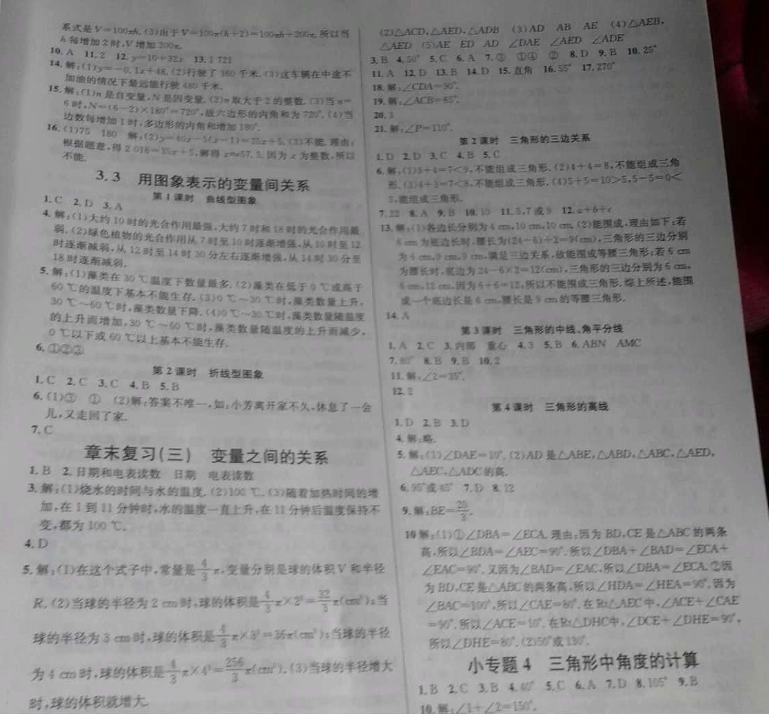 2019年名校课堂七年级数学下册北师大版河南专版 参考答案第9页