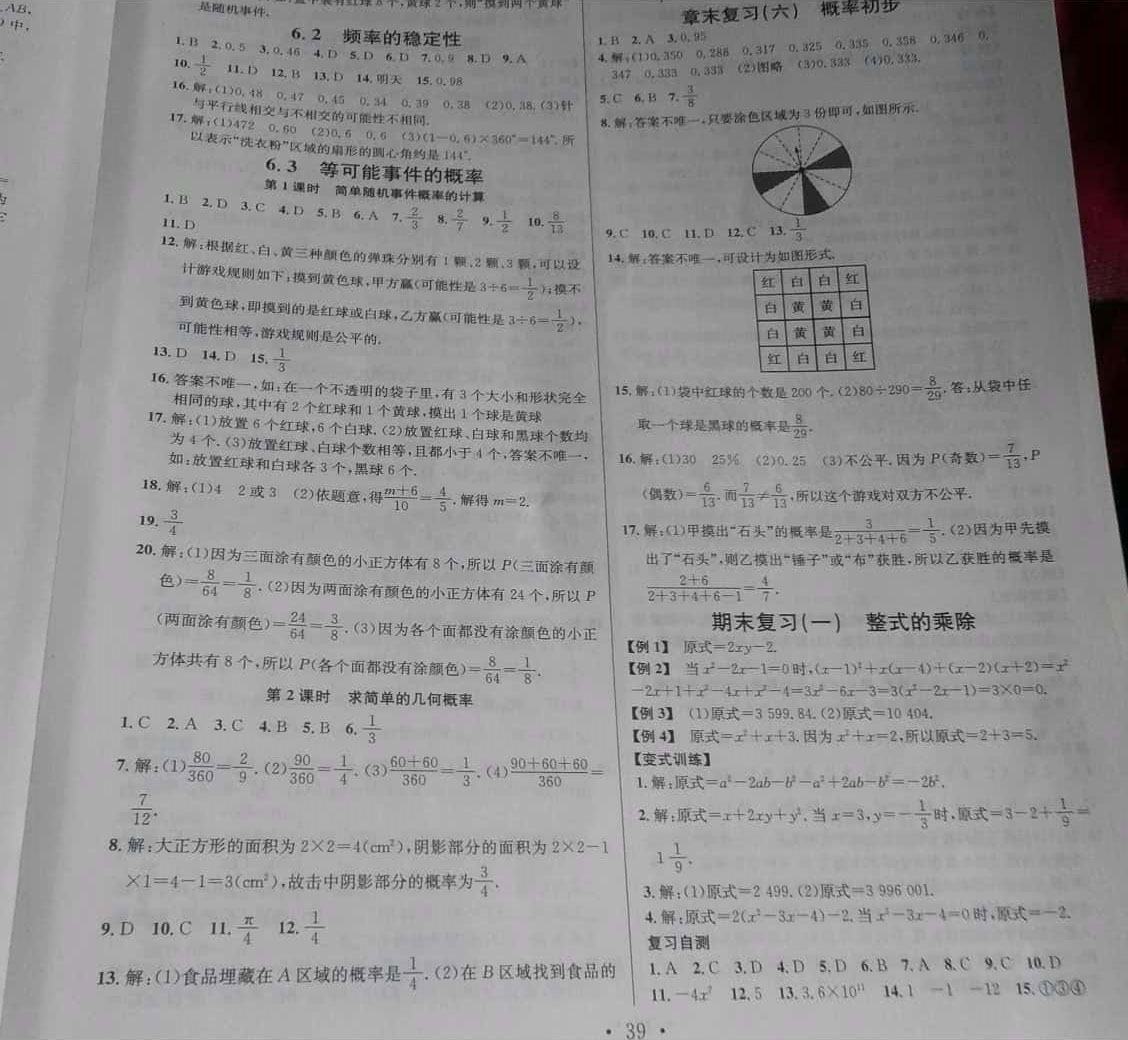 2019年名校课堂七年级数学下册北师大版河南专版 参考答案第18页