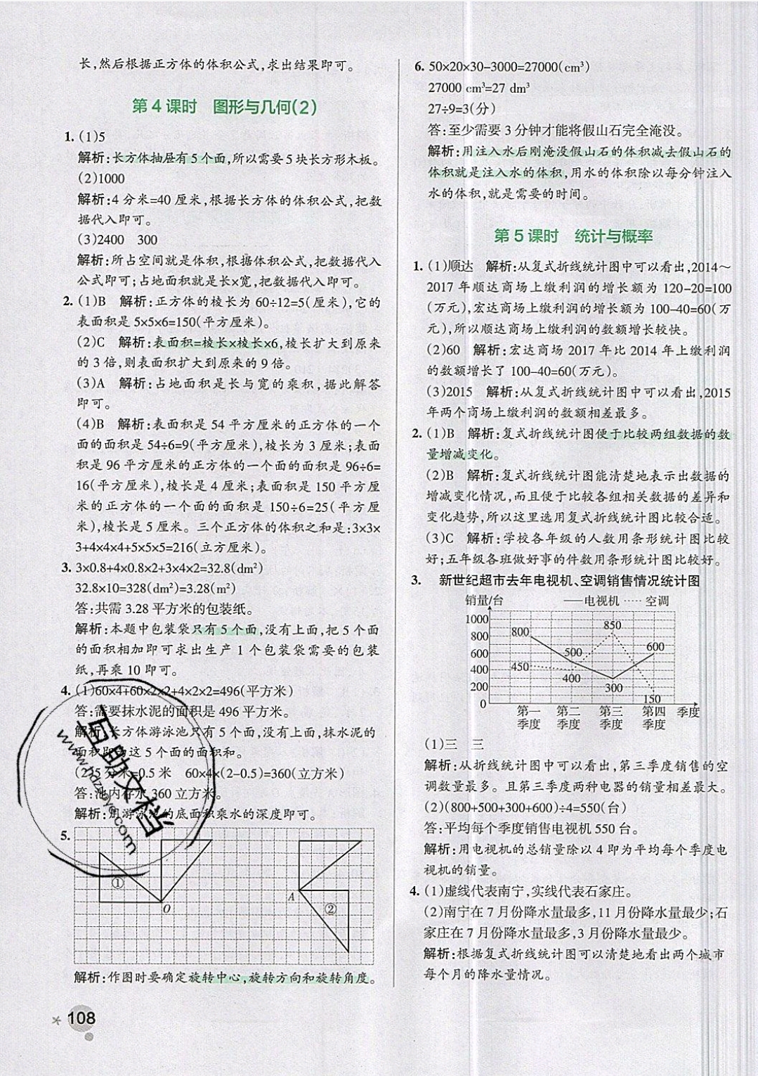 2019年小學(xué)學(xué)霸作業(yè)本五年級數(shù)學(xué)下冊人教版 參考答案第45頁