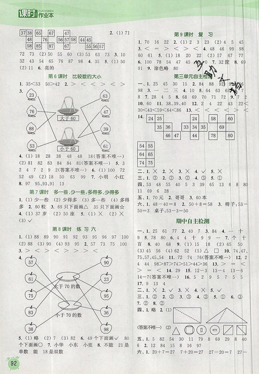 2019年通城學(xué)典課時(shí)作業(yè)本一年級(jí)數(shù)學(xué)下冊(cè)蘇教版江蘇專(zhuān)用 參考答案第4頁(yè)