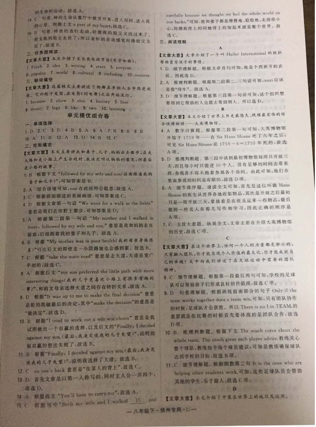 2019年經(jīng)綸學典學霸八年級英語下冊譯林版揚州專版 參考答案第15頁