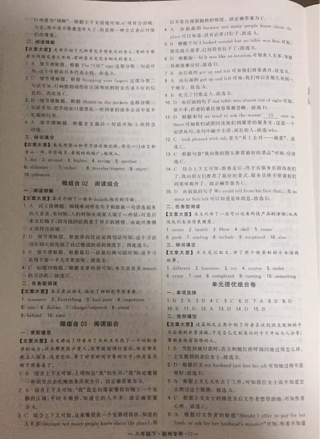 2019年經(jīng)綸學(xué)典學(xué)霸八年級(jí)英語(yǔ)下冊(cè)譯林版揚(yáng)州專版 參考答案第12頁(yè)