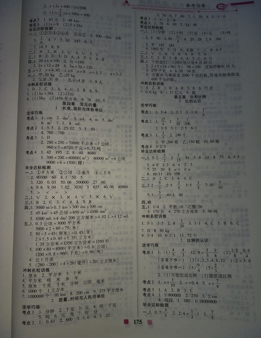 2019年小学毕业升学考前冲刺六年级数学下册 参考答案第3页