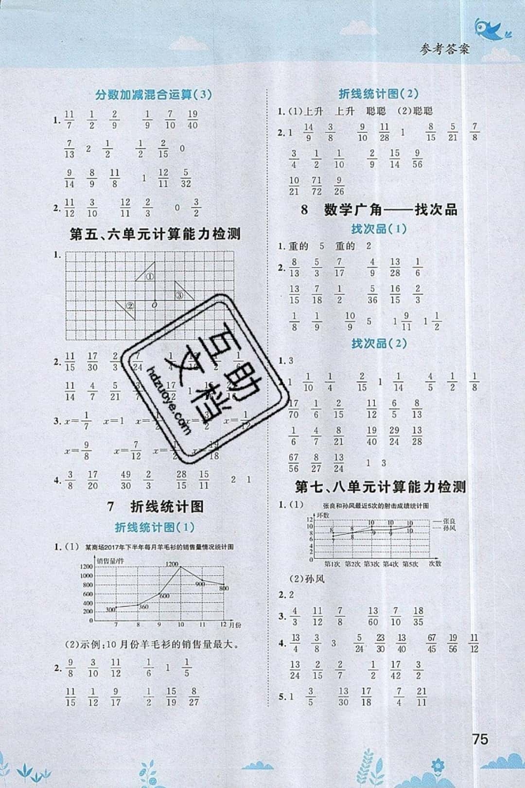 2019年陽(yáng)光同學(xué)計(jì)算小達(dá)人五年級(jí)數(shù)學(xué)下冊(cè)人教版 參考答案第7頁(yè)