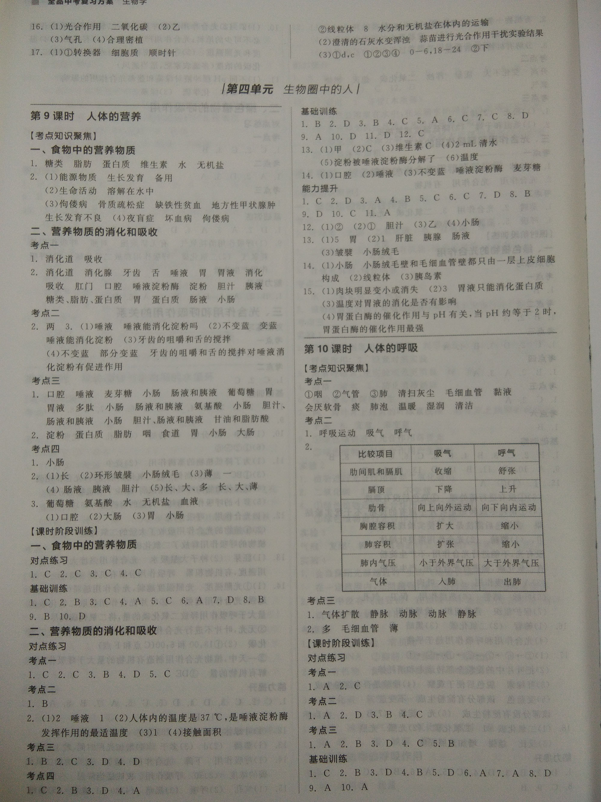 2019年全品中考復習方案生物學鄂爾多斯專版 參考答案第6頁