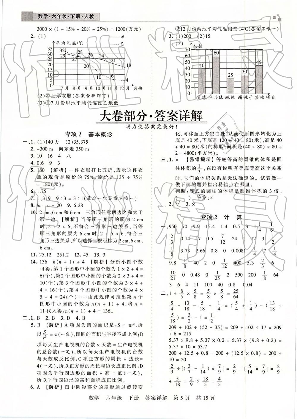 2019年王朝霞期末真題精編六年級數(shù)學(xué)下冊人教版 參考答案第5頁