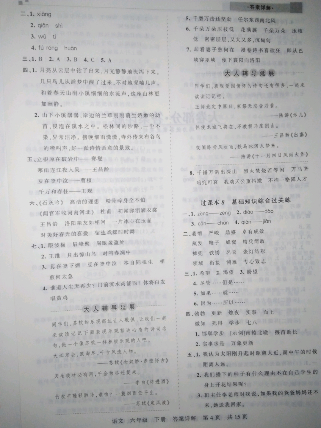 2019年王朝霞期末真題精編六年級(jí)語(yǔ)文下冊(cè)人教版 參考答案第4頁(yè)