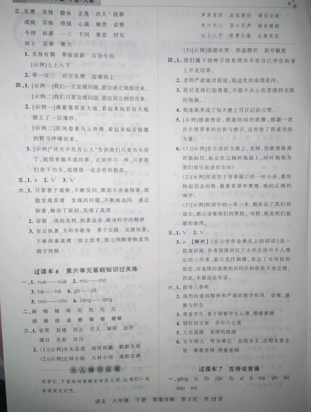 2019年王朝霞期末真題精編六年級(jí)語(yǔ)文下冊(cè)人教版 參考答案第3頁(yè)