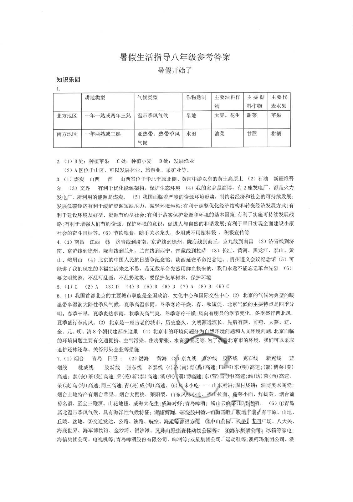 2019年暑假生活指导八年级合订本青岛出版社 第1页